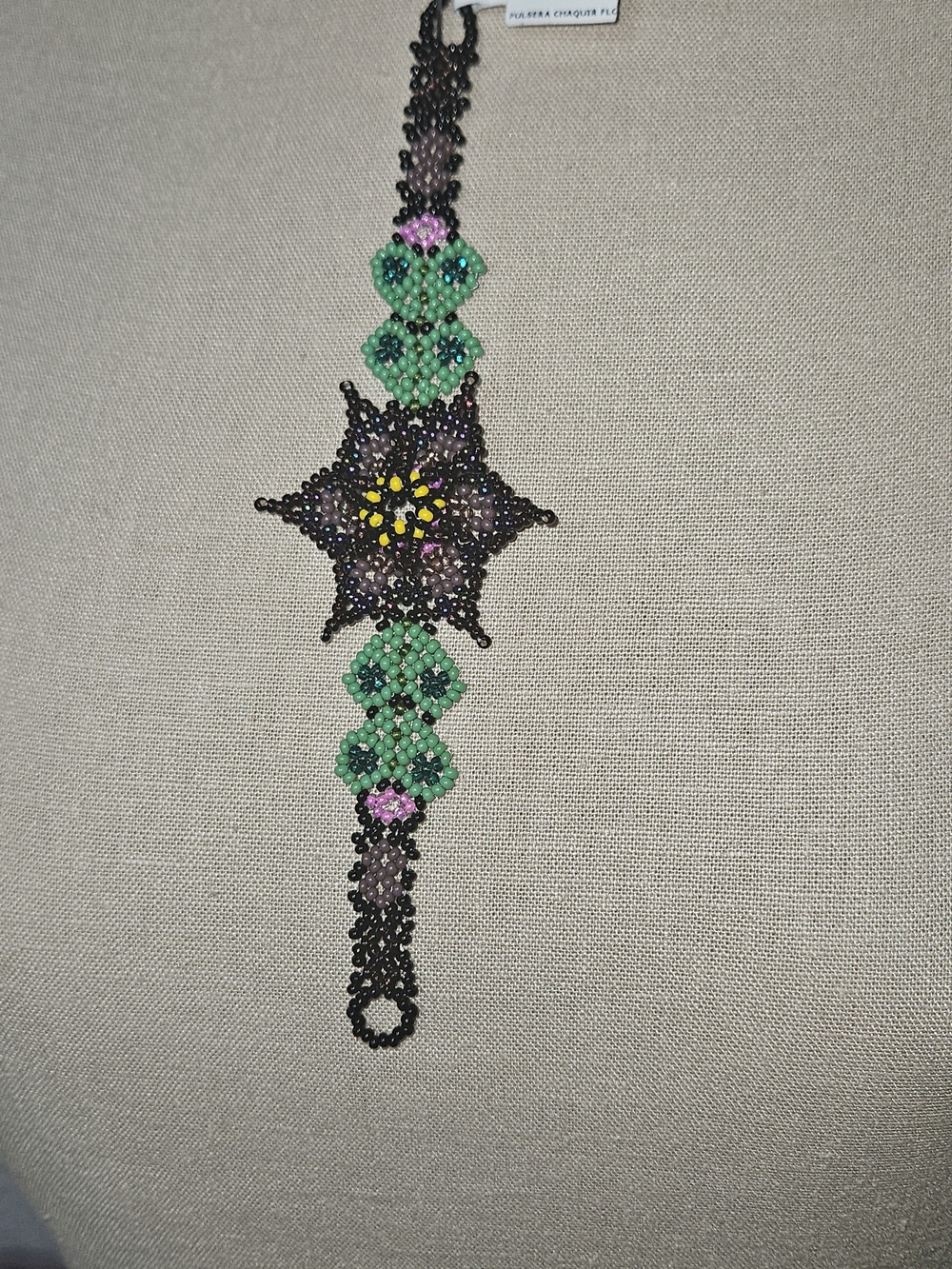 Mexico Handcrafted Green Beaded Floral Bracelet